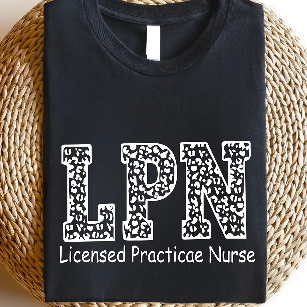 LPN Licensed Practical Nurse T-Shirt - 100% Black with White Text & Leopard Print Design, Nursing School Graduation Gift, Nurse Appreciation Gift, Machine Washable