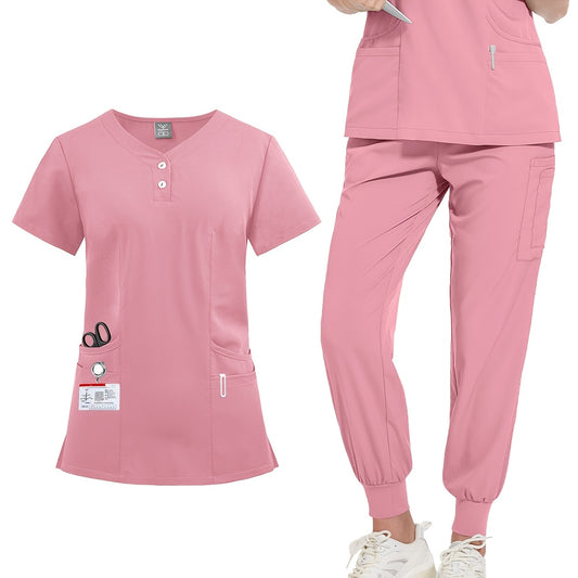 Solid Color Button Design Uniform for Men and Women, Doctor and Nurse Hand Washing Workwear, Nurse Overall