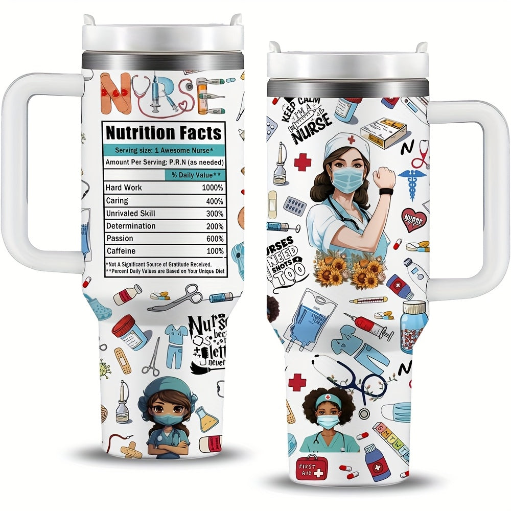 40oz Stainless Steel Nurse Tumbler - Inspirational Nurse Appreciation & Graduation Gift, Coffee Travel Mug with Humorous Medical Illustrations, Durable 304 Stainless Steel