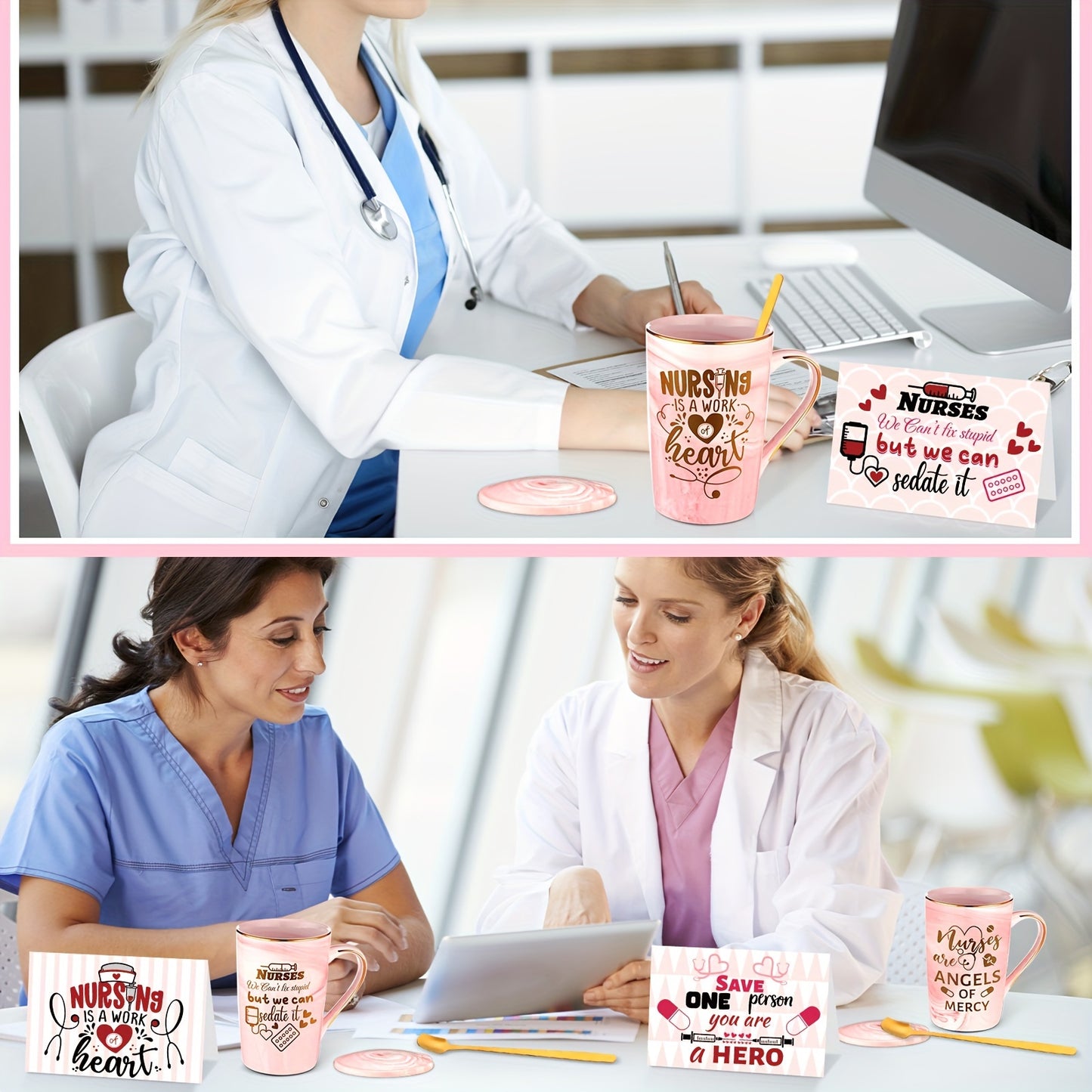 18 Pcs Nurse Appreciation Mug Gifts Bulk Coffee Mugs with Spoons Greeting Cards Thank You Gifts for CNA Week Nursing Assistants Nurse Practitioner Party Favors
