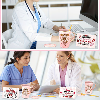 18 Pcs Nurse Appreciation Mug Gifts Bulk Coffee Mugs with Spoons Greeting Cards Thank You Gifts for CNA Week Nursing Assistants Nurse Practitioner Party Favors