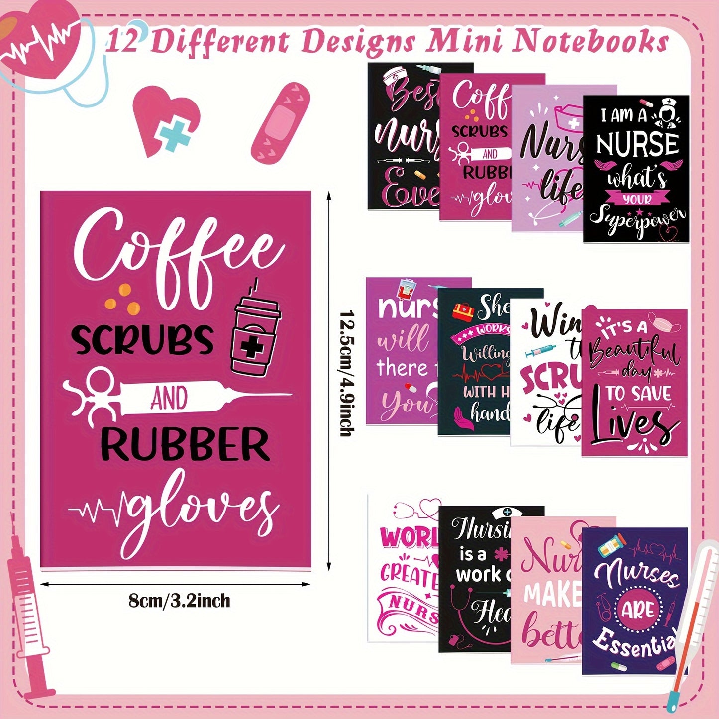 96 Pcs Nurse Appreciation Christmas Gifts Set 24 Nurse Makeup Cosmetic Bag 24 Pocket Journal 24 Doctor Nurse Ballpoint Pen 24 Stethoscope Bracelet For Nursing Students School Practitioner Gifts