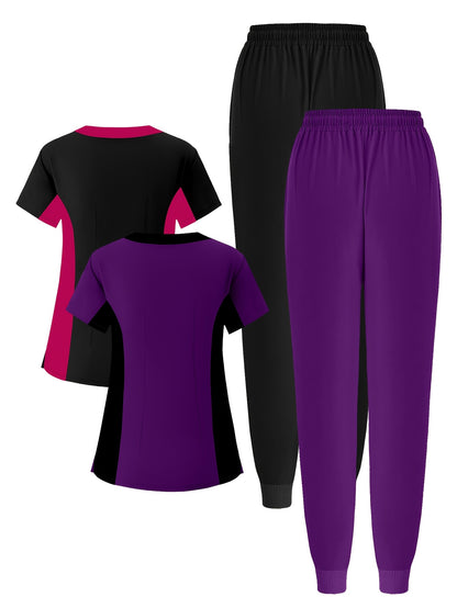 (4pcs Set)Scrubs Uniform Women's Jogging Brushed Elastic Sport Nurse Medical Uniform Scrub Top Work Suit Breathable Scrub Set 4pcs