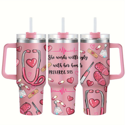 Hsdiokl Nurse-Themed 40oz Metal Tumbler with Lid, Hand Wash Reusable Oval-Shaped Mug, BPA-Free, Shatterproof, Multipurpose, Ideal for Christmas, Halloween, Easter, Hanukkah, Thanksgiving, Adult Gift - 1pc