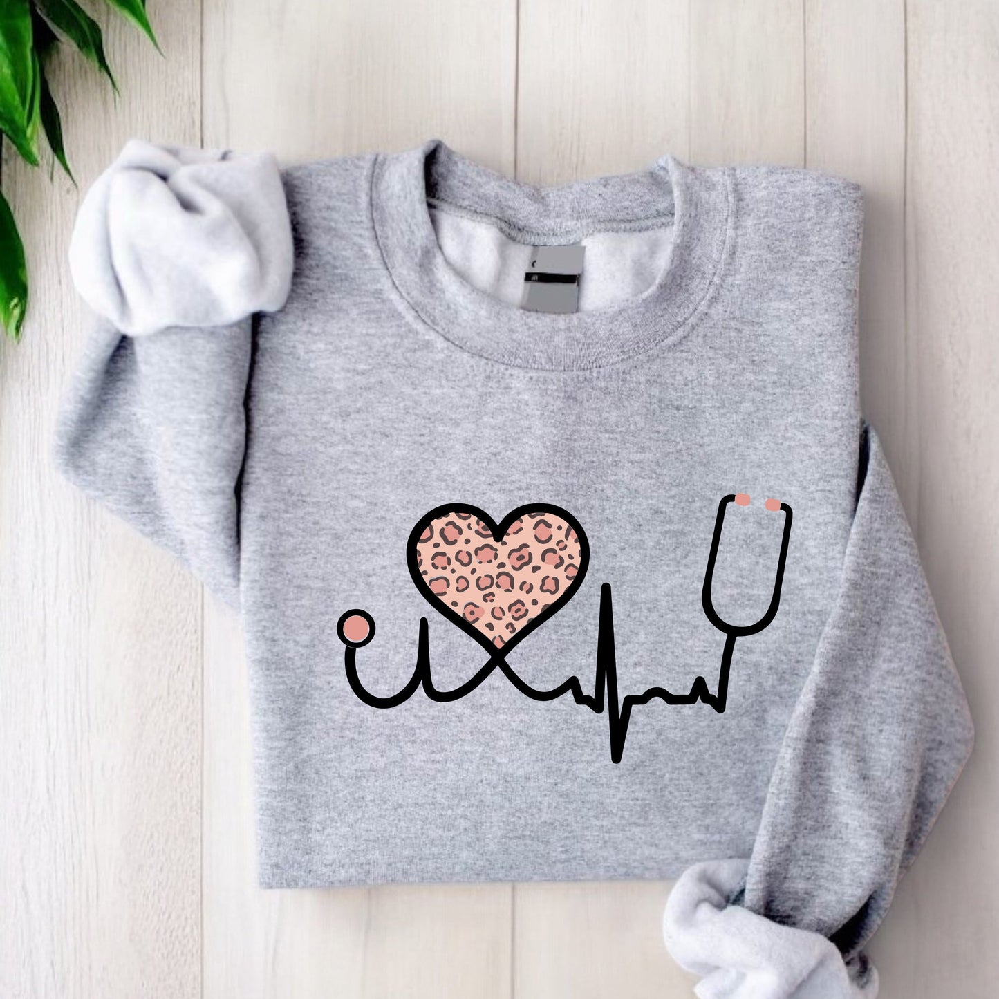 ODT-7 Leopard Heartbeat Sweatshirt, Pulse Sweatshirt, Nurse Sweatshirt, Health Care Squad Sweatshirt, Leopard Heart Crewneck Sweatshirt