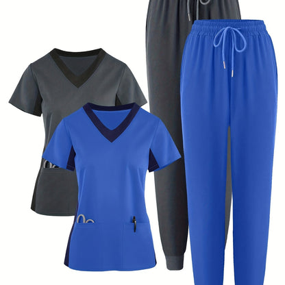 (4pcs Set)Scrubs Uniform Women's Jogging Brushed Elastic Sport Nurse Medical Uniform Scrub Top Work Suit Breathable Scrub Set 4pcs