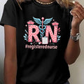 Lightweight Design, Women'S Registered Nurse (RN) Graphic T-Shirt - Green Short Sleeve Crew Neck Top with Nursing Icons, Casual Summer & Spring Wear, Machine Washable