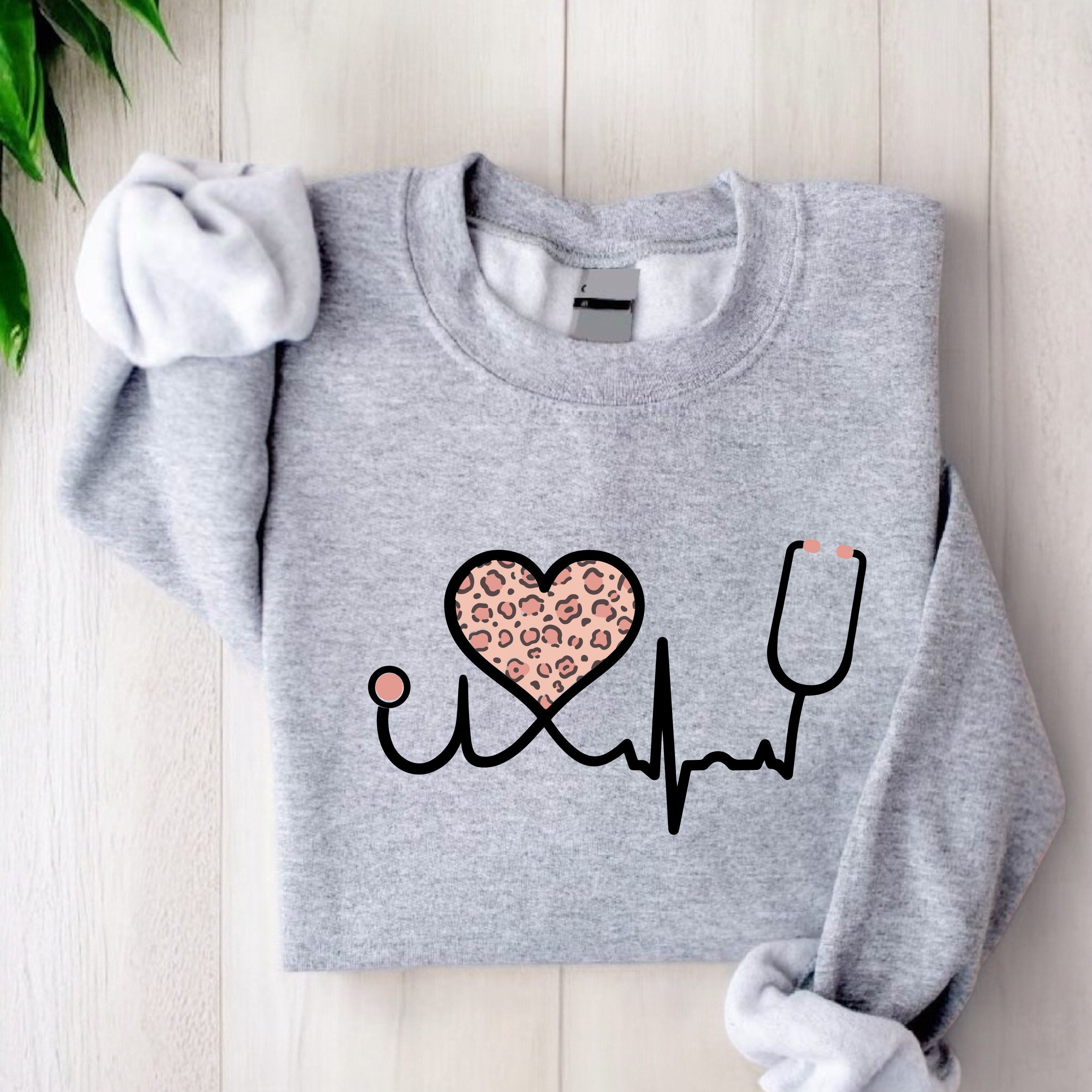 ODT-7 Leopard Heartbeat Sweatshirt, Pulse Sweatshirt, Nurse Sweatshirt, Health Care Squad Sweatshirt, Leopard Heart Crewneck Sweatshirt