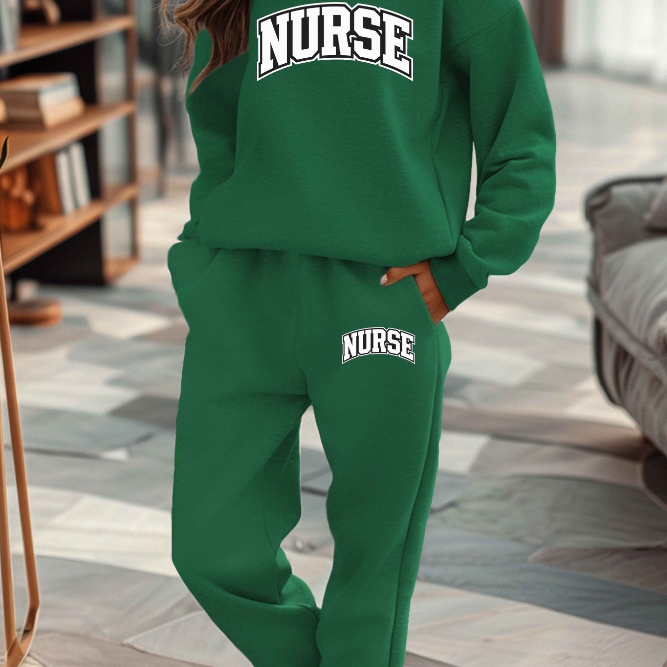 NURSE on dark background women sweatshirt and sweatpants set
