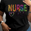 Women's Casual Nurse T-Shirt - 100% Cotton Crew Neck Short Sleeve Top with Alphabet Letter Print, All-Season Comfort, Machine Washable, Pink, Healthcare Worker Apparel | Relaxed Fit Shirt | Comfortable Tshirt