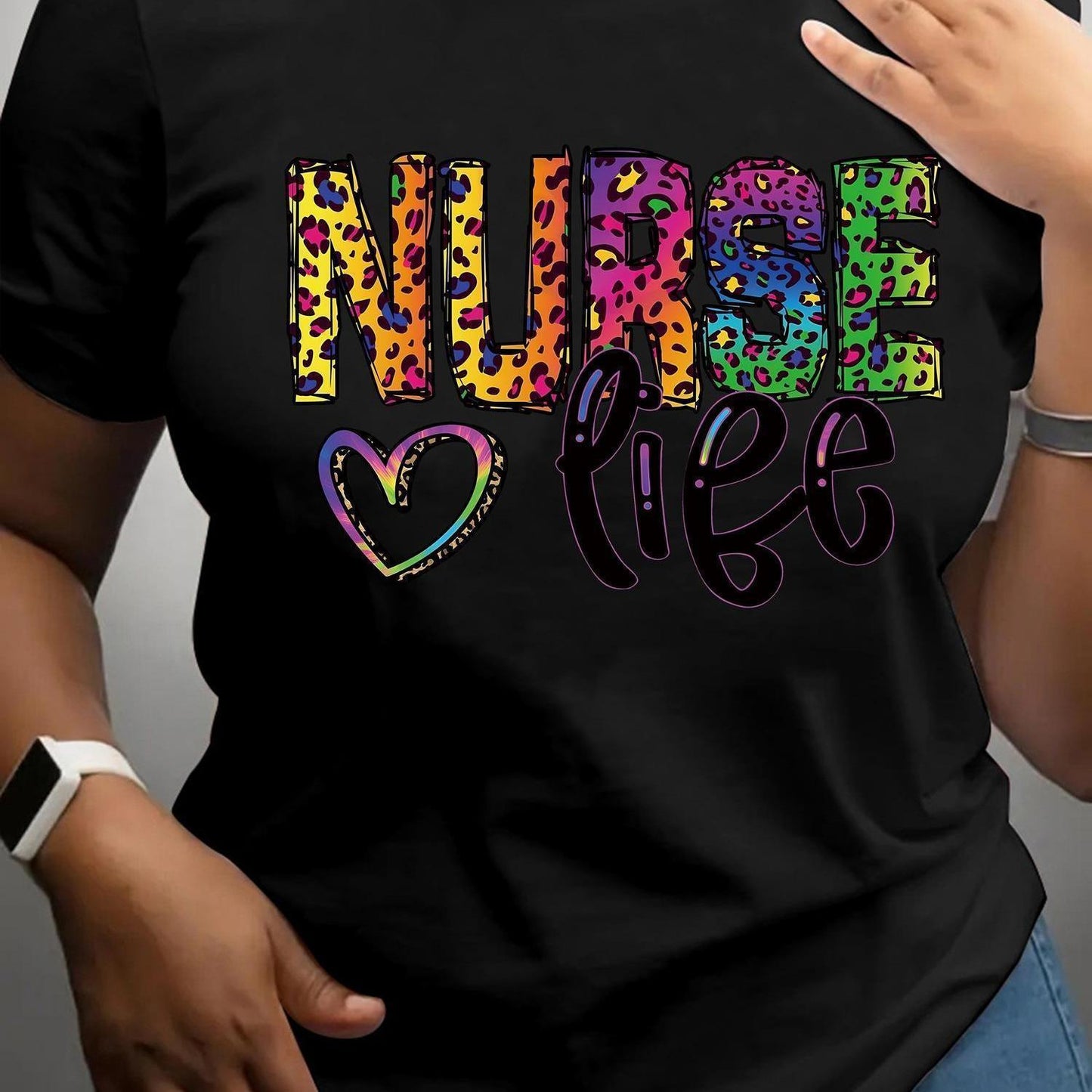 Women's Casual Nurse T-Shirt - 100% Cotton Crew Neck Short Sleeve Top with Alphabet Letter Print, All-Season Comfort, Machine Washable, Pink, Healthcare Worker Apparel | Relaxed Fit Shirt | Comfortable Tshirt