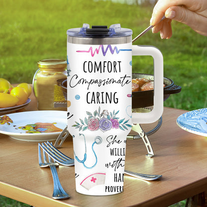 Nurse Gifts for Women, Nurse Nutrition Facts Tumbler with Handle 40oz Flip Straw Stainless Steel Coffee Travel Cup, Nurse Appreciation Gifts for Birthday Nurse Week Graduation, Sports Cup, for Outdoor Sports