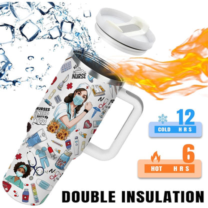 40oz Stainless Steel Nurse Tumbler - Inspirational Nurse Appreciation & Graduation Gift, Coffee Travel Mug with Humorous Medical Illustrations, Durable 304 Stainless Steel